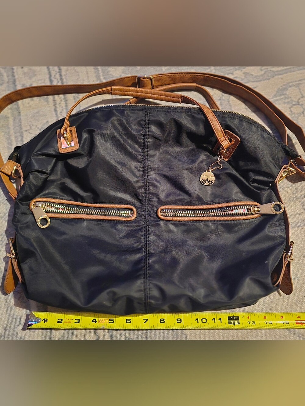 Big Buddha Black Tote with Tan Trim and Gold Accents